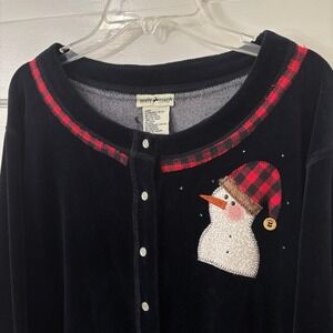 Velour Snowman Star Tartan Plaid Trim Embellished‎ Snap Cardigan Christmas XL 16